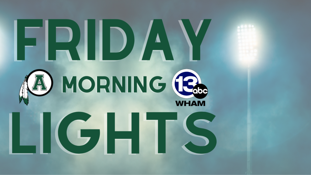 The word 'Friday Morning Lights' atop a background showing a single stadium tower light. Accompanying the words at the logos for the Avon Central School District and 13-WHAM television station in Rochester, NY.