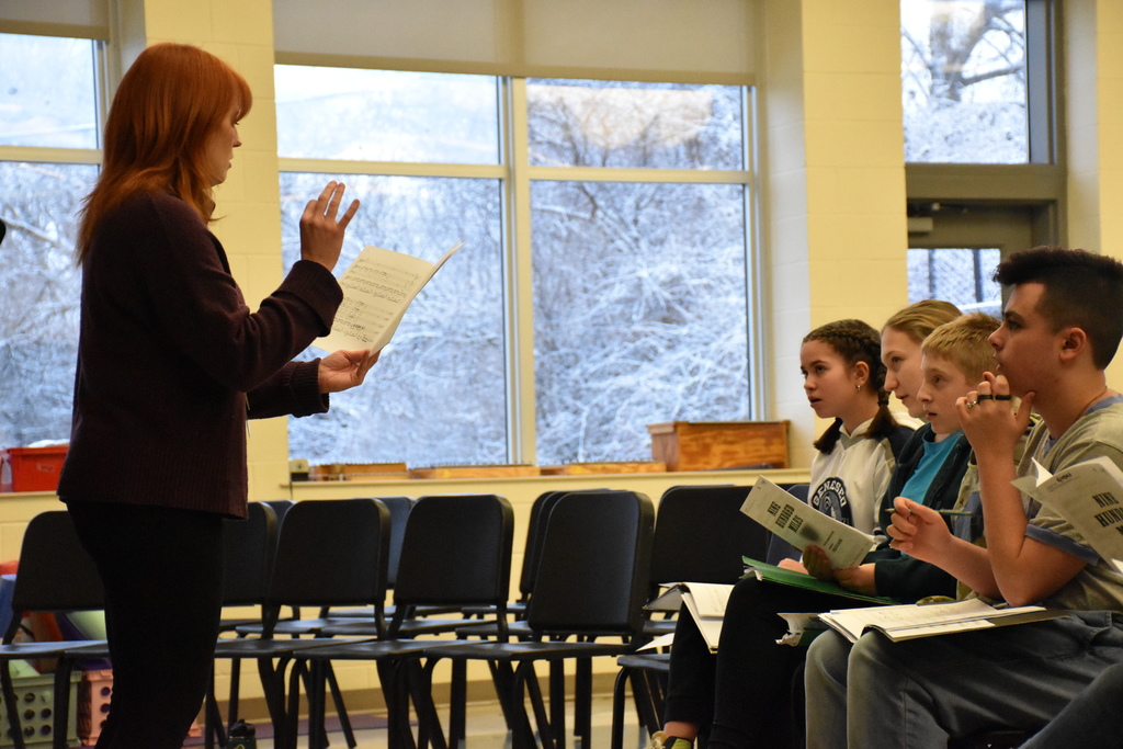 All-county junior chorus members are pictured during a rehearsal with Choral Director Kristen Maxfield earlier this week. 