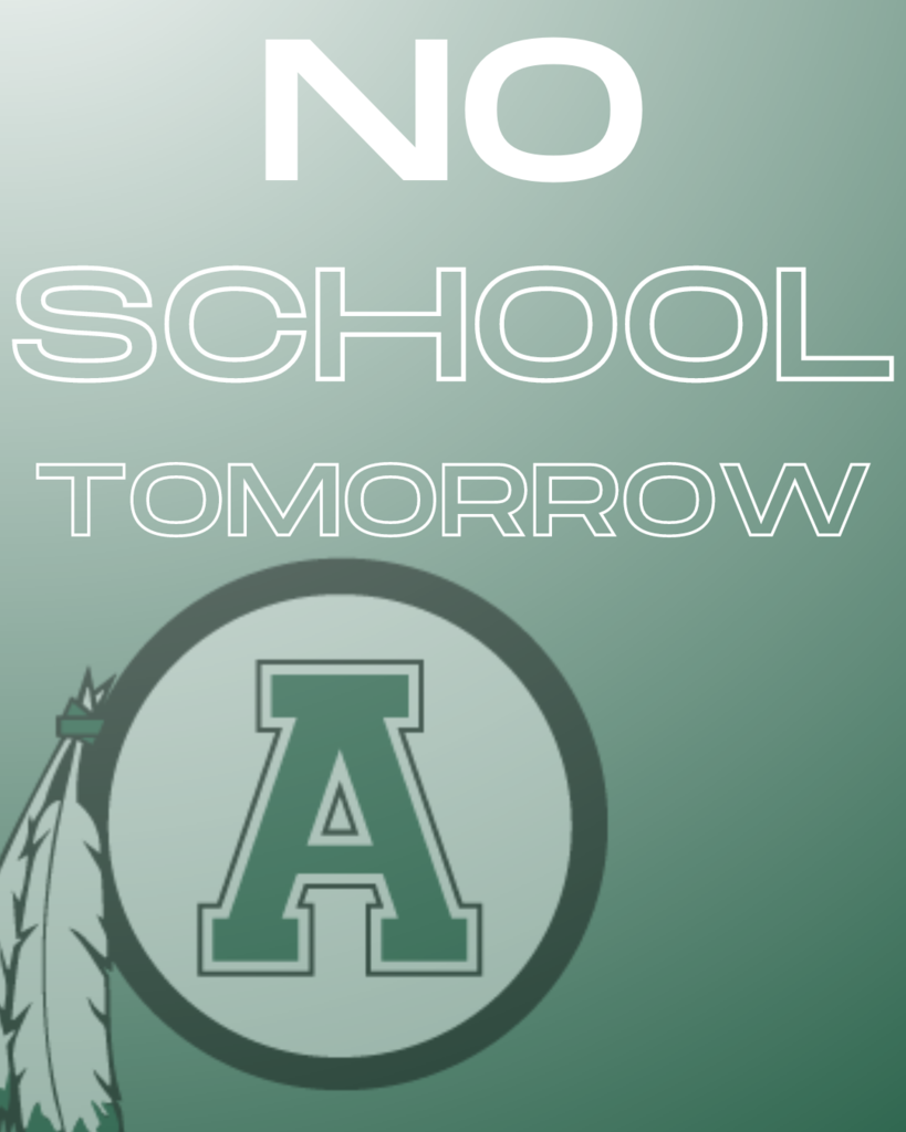 No school tomorrow graphic.