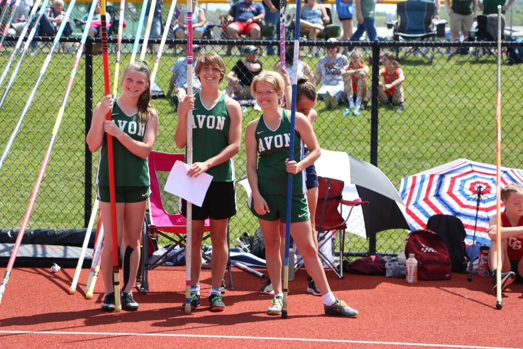 Avon track and field athletes are pictured competing at the Section V Class B2 Championships in Attica this past weekend. 